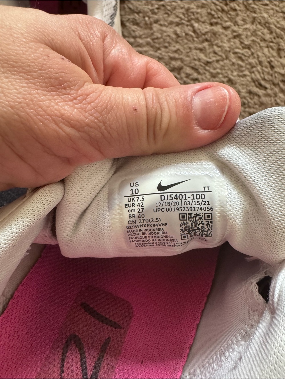 Nike Running Shoes White Pink DJ5401-100 Mens Size 10 Sneakers - Picture 8 of 8